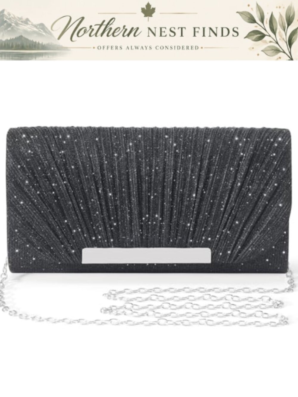 Glitter Sequin Evening Clutch with Chain Crossbody Bag for Prom Wedding Party